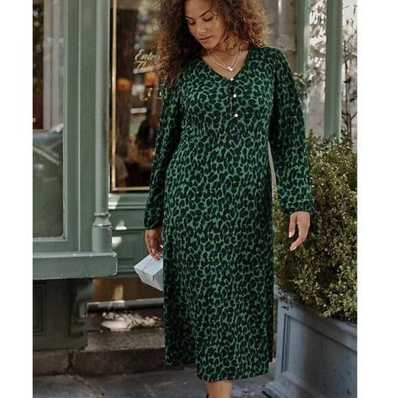 J Jill Lightweight Ponte Knit Midi Dress Women 3X Green Leopard Animal Print - Picture 1 of 14